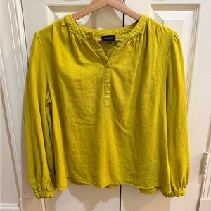 Chartreuse linen blend blouse size S